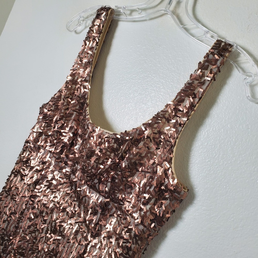 Suzi Chin for Maggy Boutique‎ Rose Gold Sequin Cocktail Dress Size 6 Scoop Neck - Picture 9 of 10